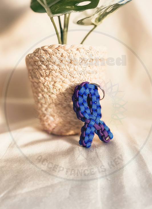 Purple and Blue Awareness Ribbon Keychain