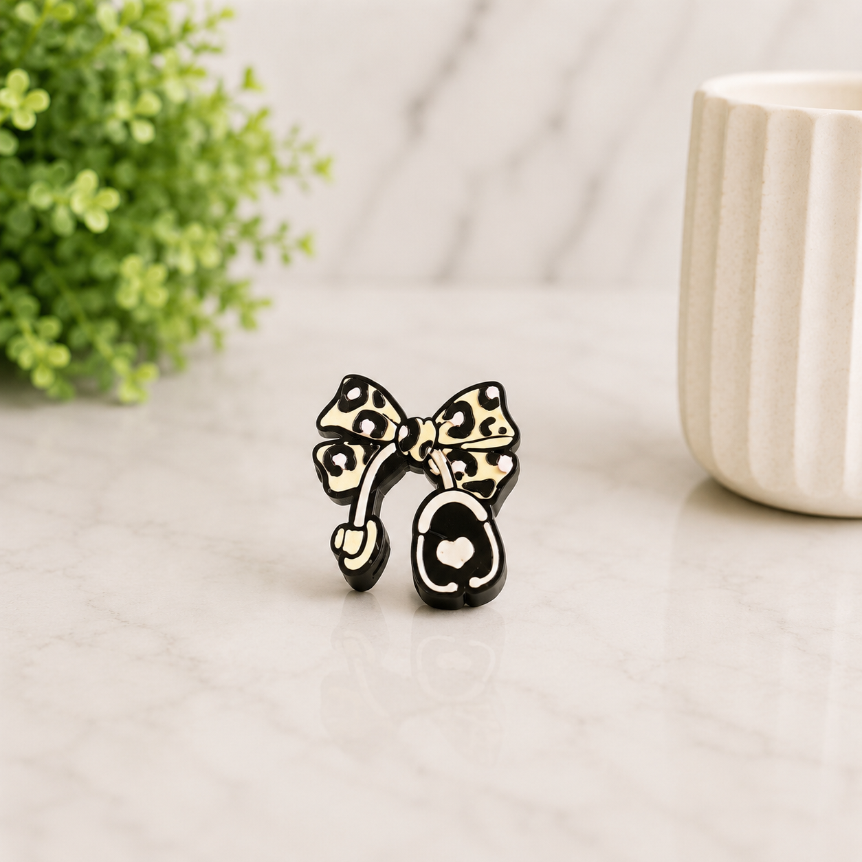 Stethoscope w/Leopard Bow | 3D Printed Straw Topper