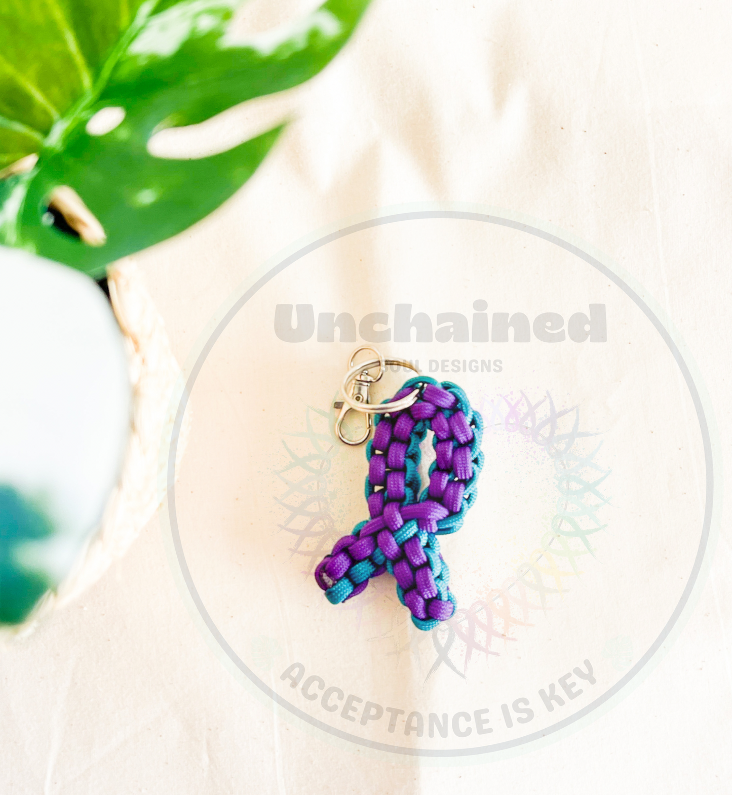 Purple and Teal Awareness Keychain