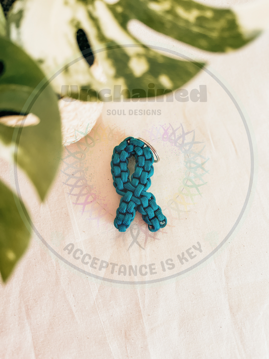 Teal Awareness Ribbon Keychain
