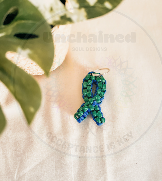 Green and Blue Awareness Ribbon Keychain