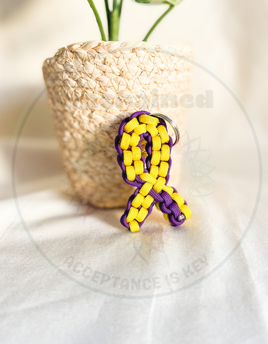 Yellow and Purple Awareness Ribbon Keychain