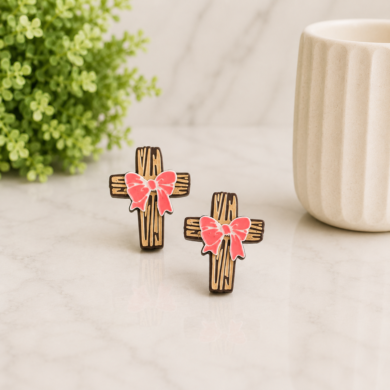 Rustic Cross with Bow | 3D Printed Straw Topper
