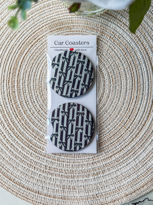 Black and White Coquette Bows Car Coaster