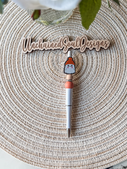 Ghost with Beanie| Beaded Pen