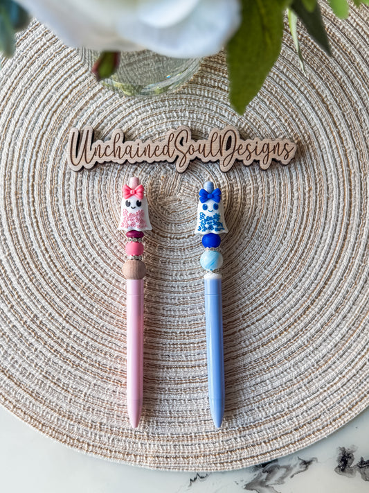 Floral Coquette Ghost| Beaded Pen
