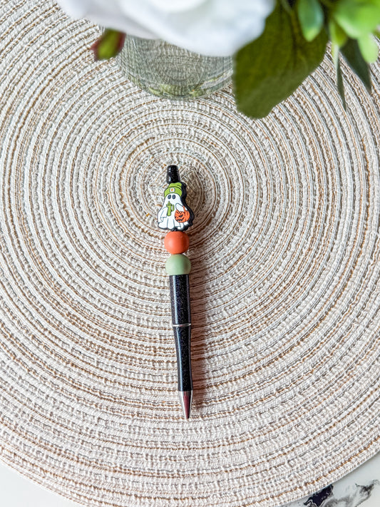 Ghost with Green Beanie-Beaded Pen
