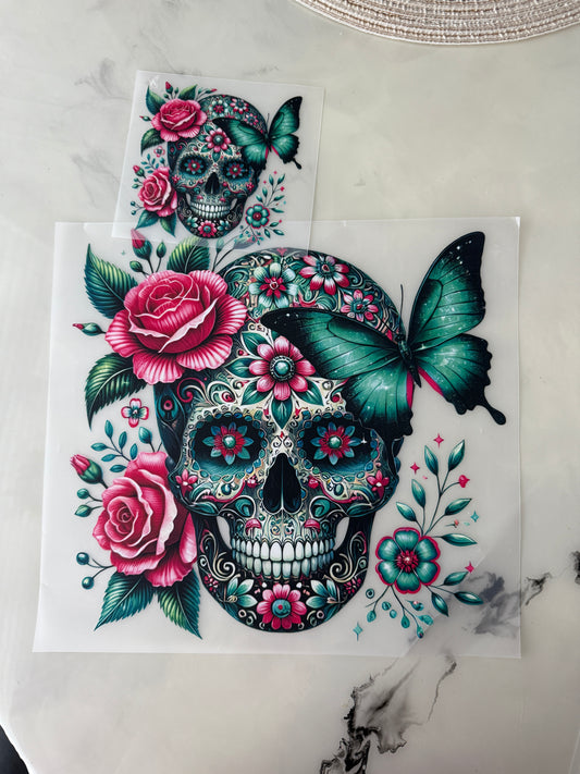 Skull with Florals and Butterflies| Adult Tee
