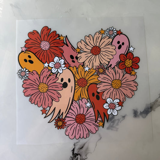 Fall Floral Heart with Ghost| Adult or Youth Tee