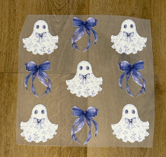 Blue and White Ghost and Bows Collage| Adult Tee