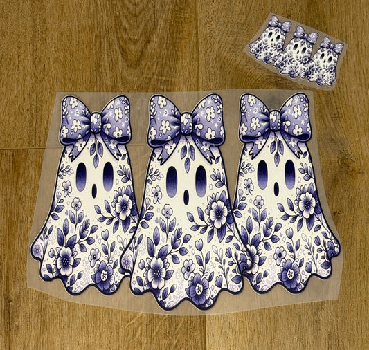 Blue & White Floral Ghosts with Pocket| Adult Tee