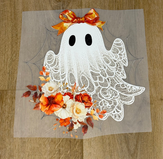 Lace Ghost with Orange Bow| Adult Tee