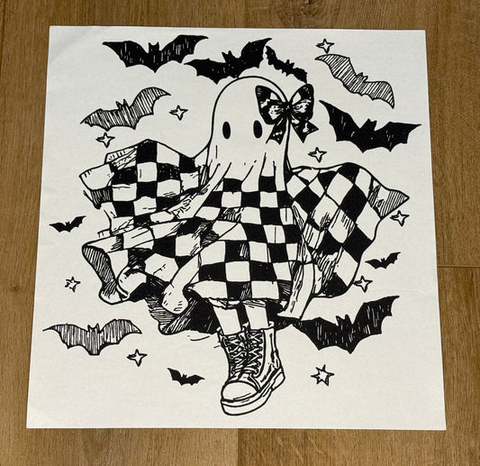 Cute Checkered Ghost with Bats| Adult Tee