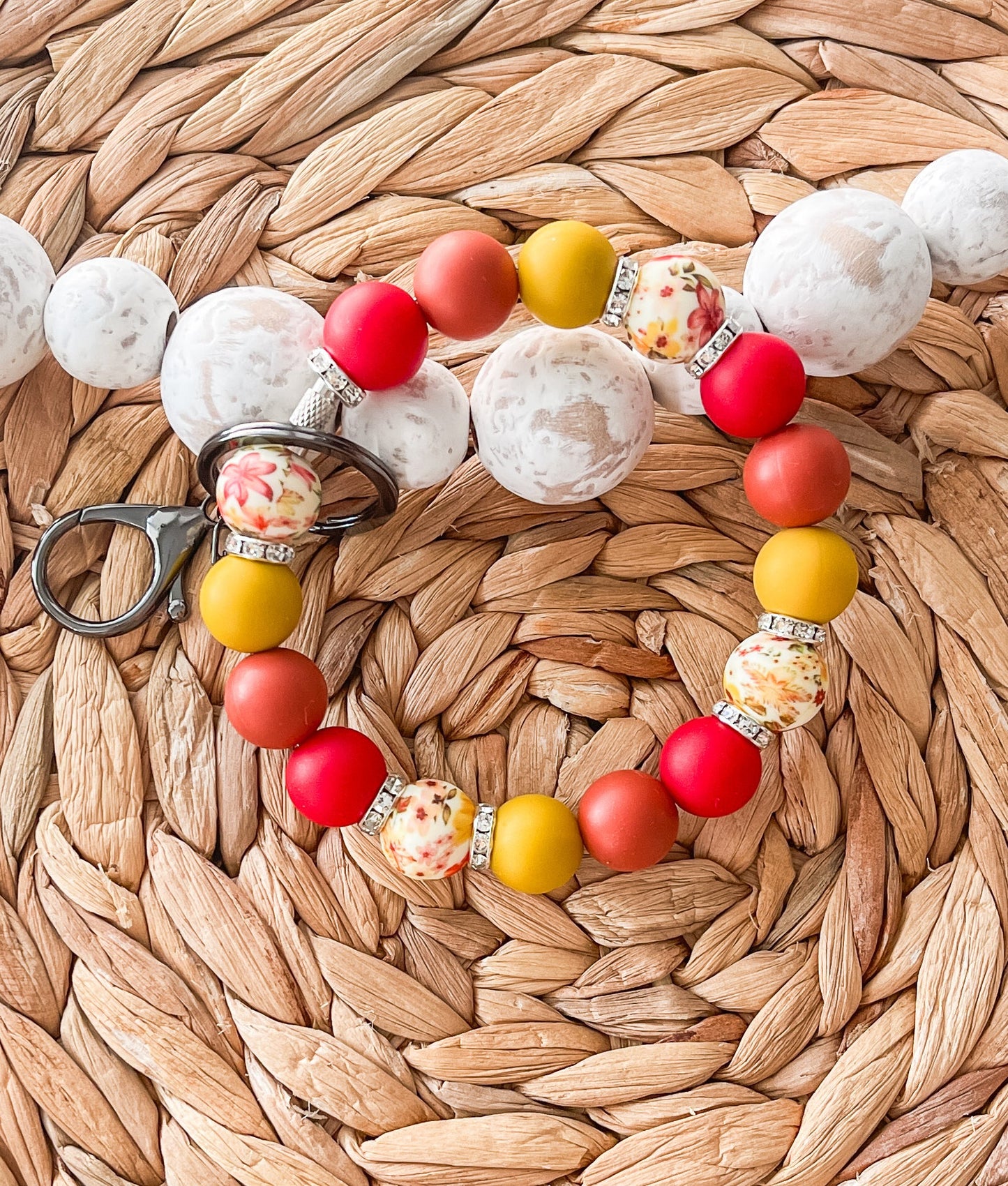 Fall Floral Handmade Beaded Wristlet Keychain