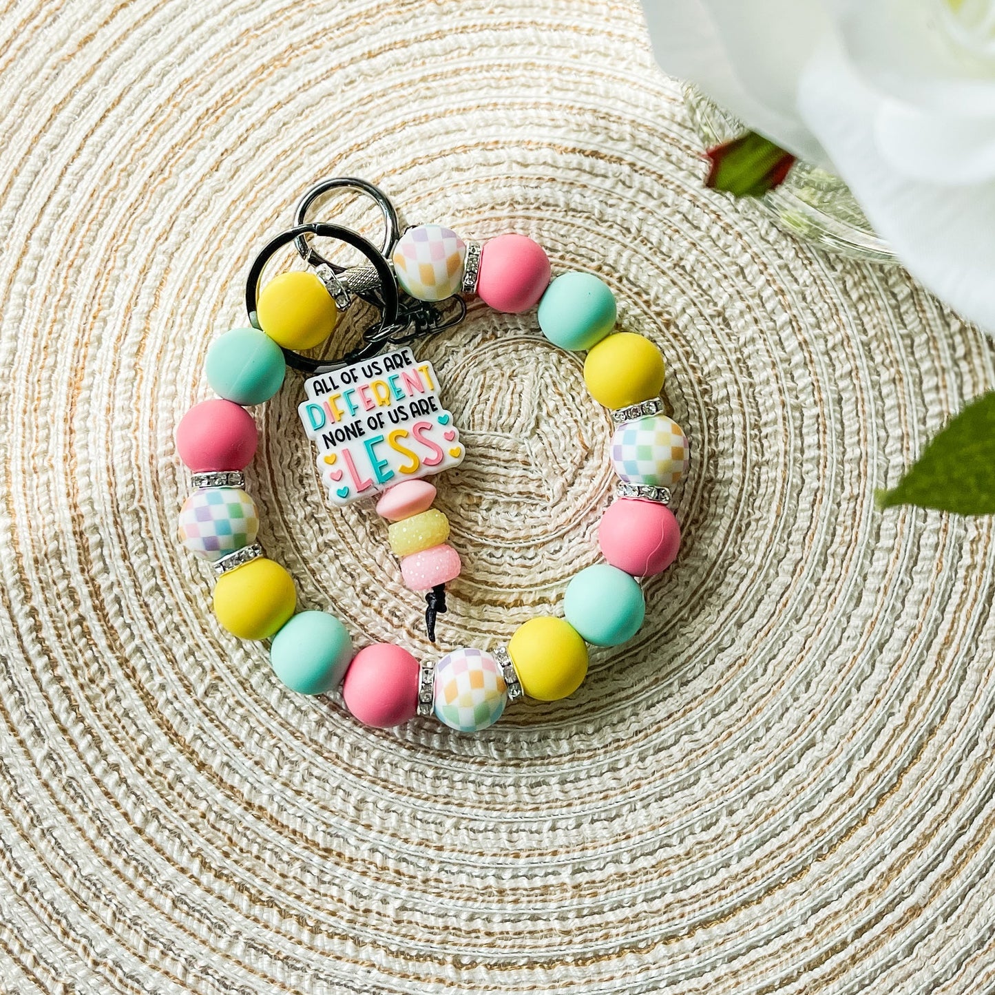 All of Us are Different Not Less| Handmade Beaded Wristlet Keychain| Everyday Essential