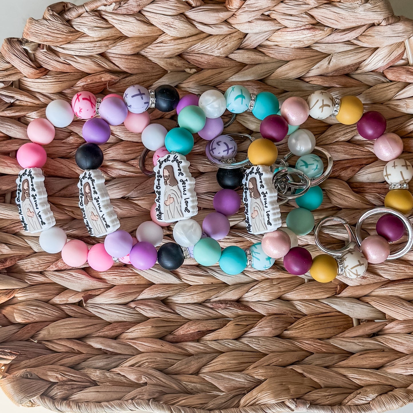 Jesus (names of Jesus) Handmade Beaded Wristlet Keychain