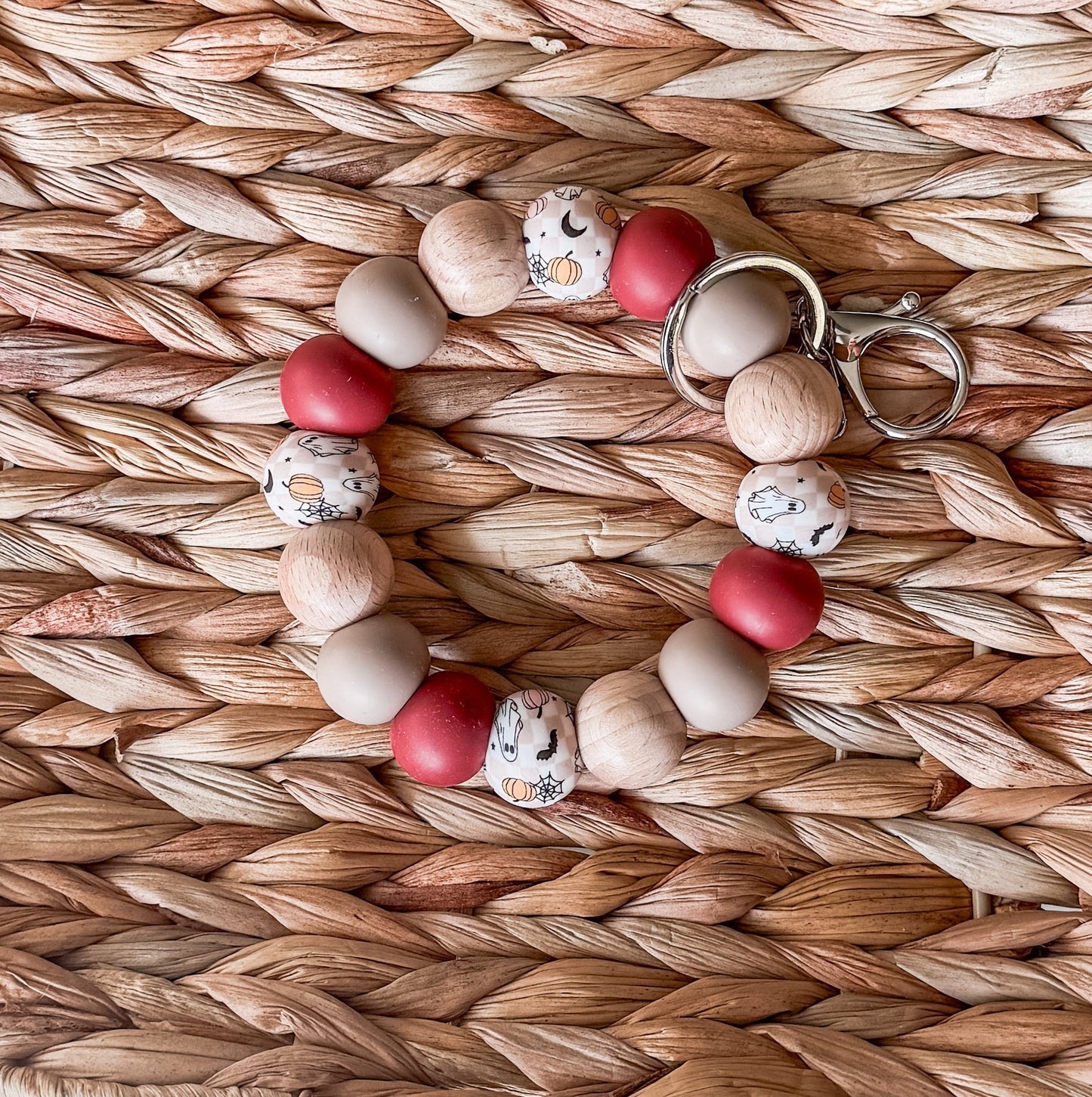 Cutesy Fall/Halloween Handmade Beaded Wristlet Keychain| Everyday Essential