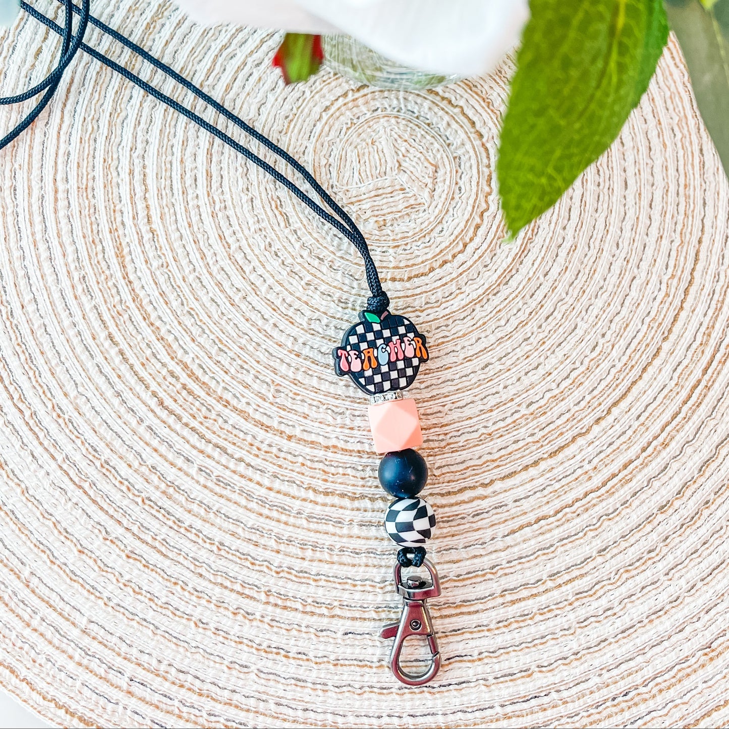 Checkered Teacher| Handmade Beaded Lanyard