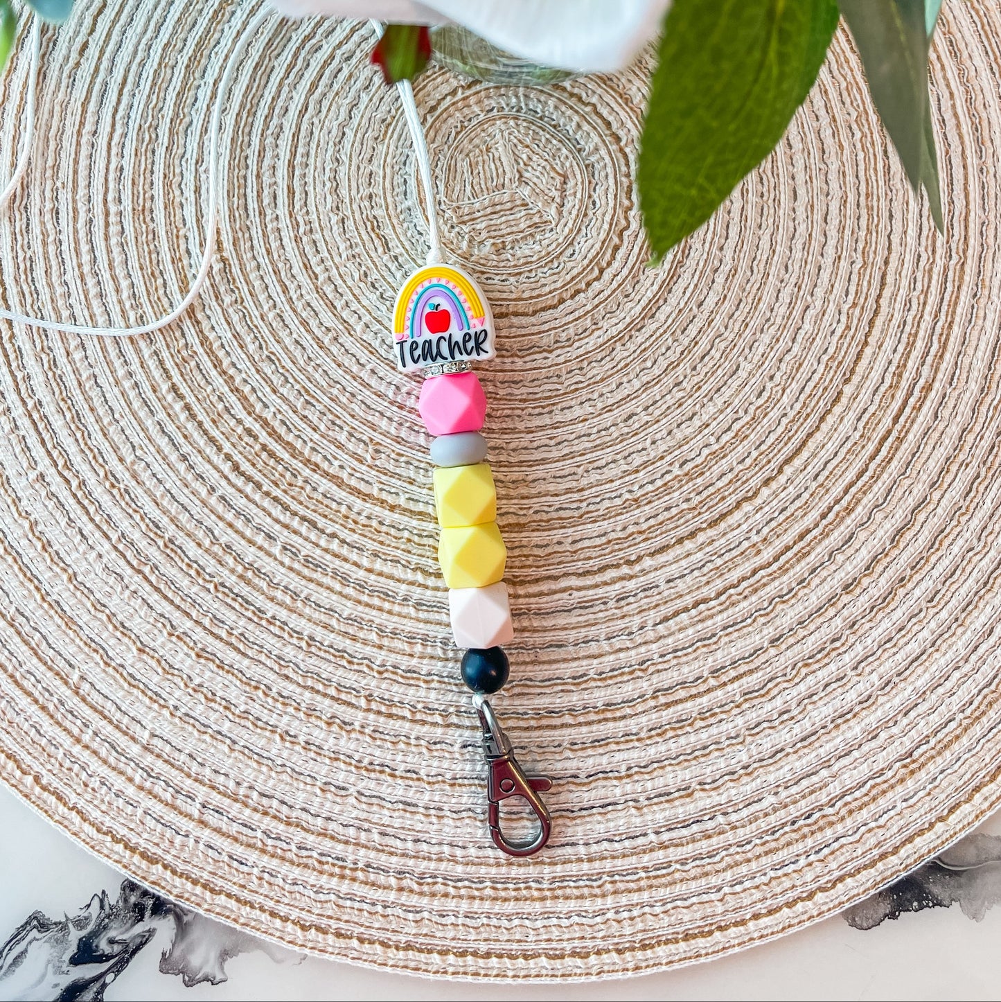 Teacher with pencil| Handmade Beaded Lanyard