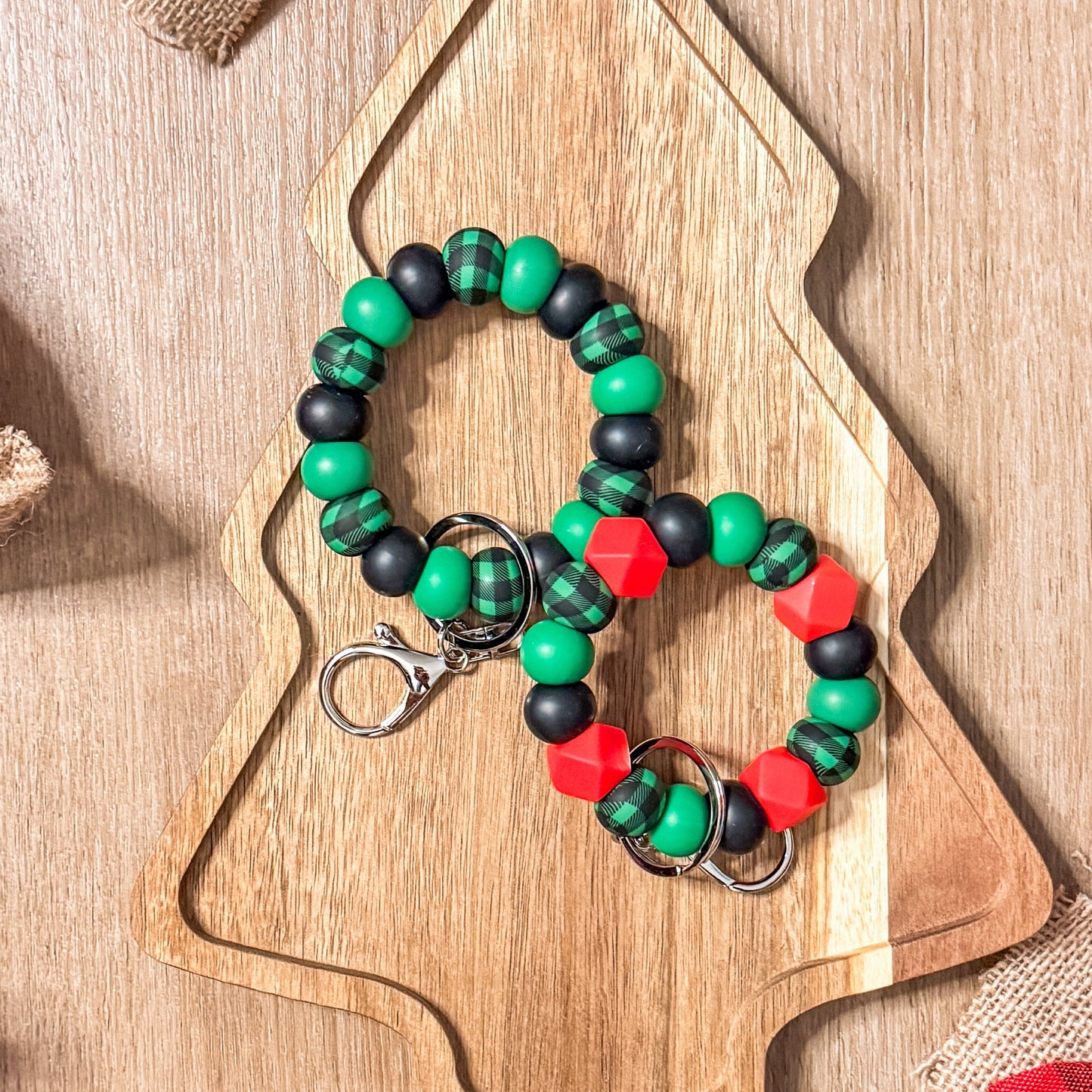 Christmas Plaid Mini Handmade Beaded Wristlet Keychains| Everyday Essential