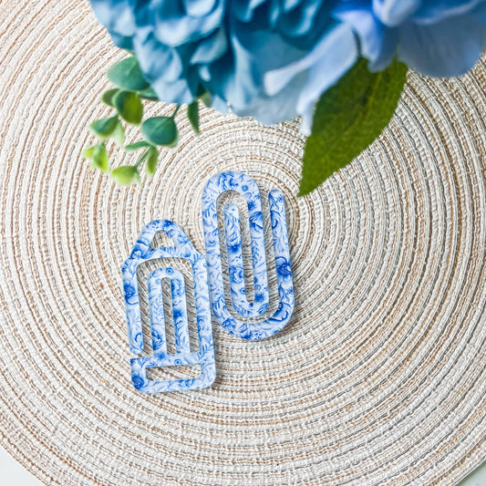 *New* Blue Floral Jumbo Paperclip Bookmark