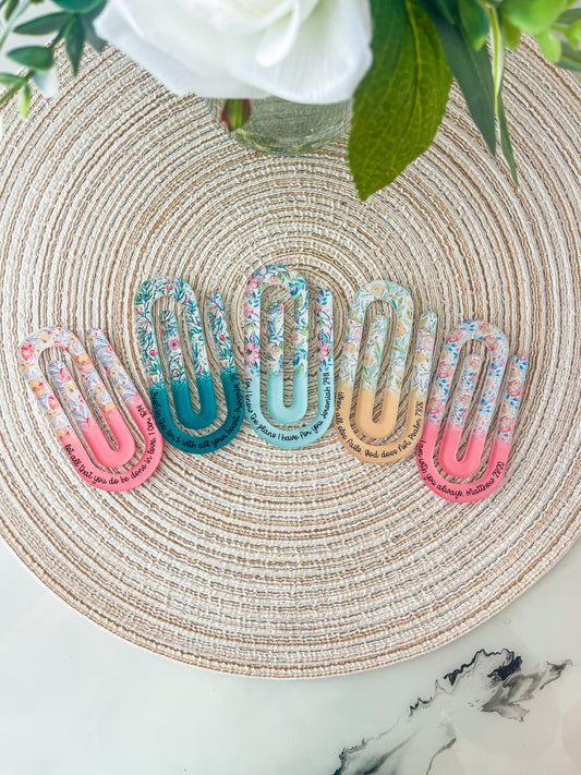 *NEW* Two Toned Floral with Verse-Jumbo Paperclip Bookmark| Set of 5