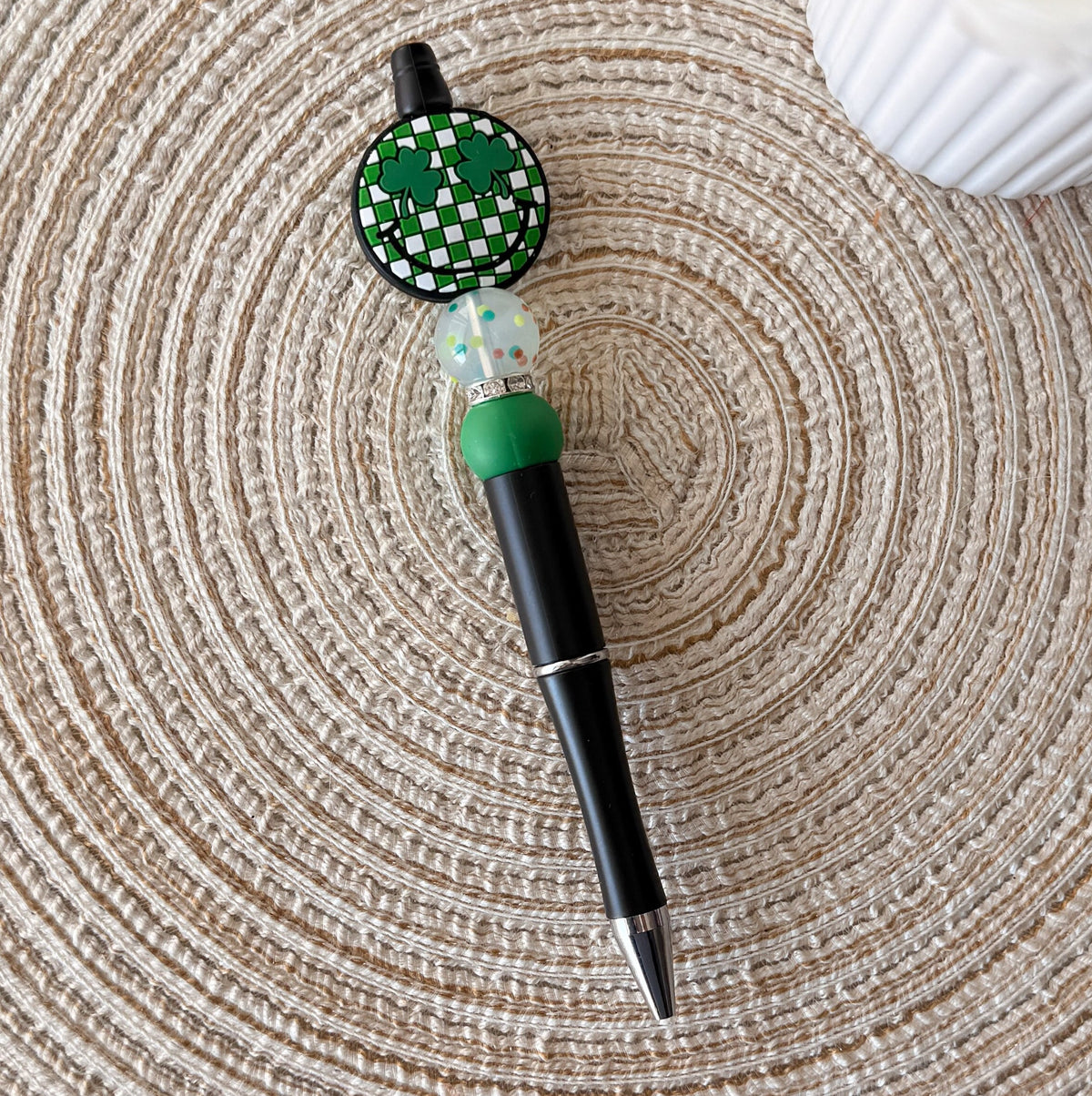 Smiley Clover | Handmade Beaded Pen