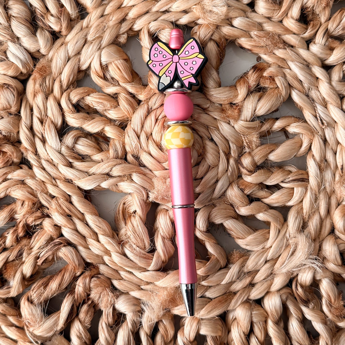 Pink Pencil Bow Beaded Pen | Handmade Gift