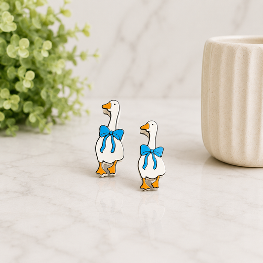 Goose w/Blue Bow | 3D Straw Topper