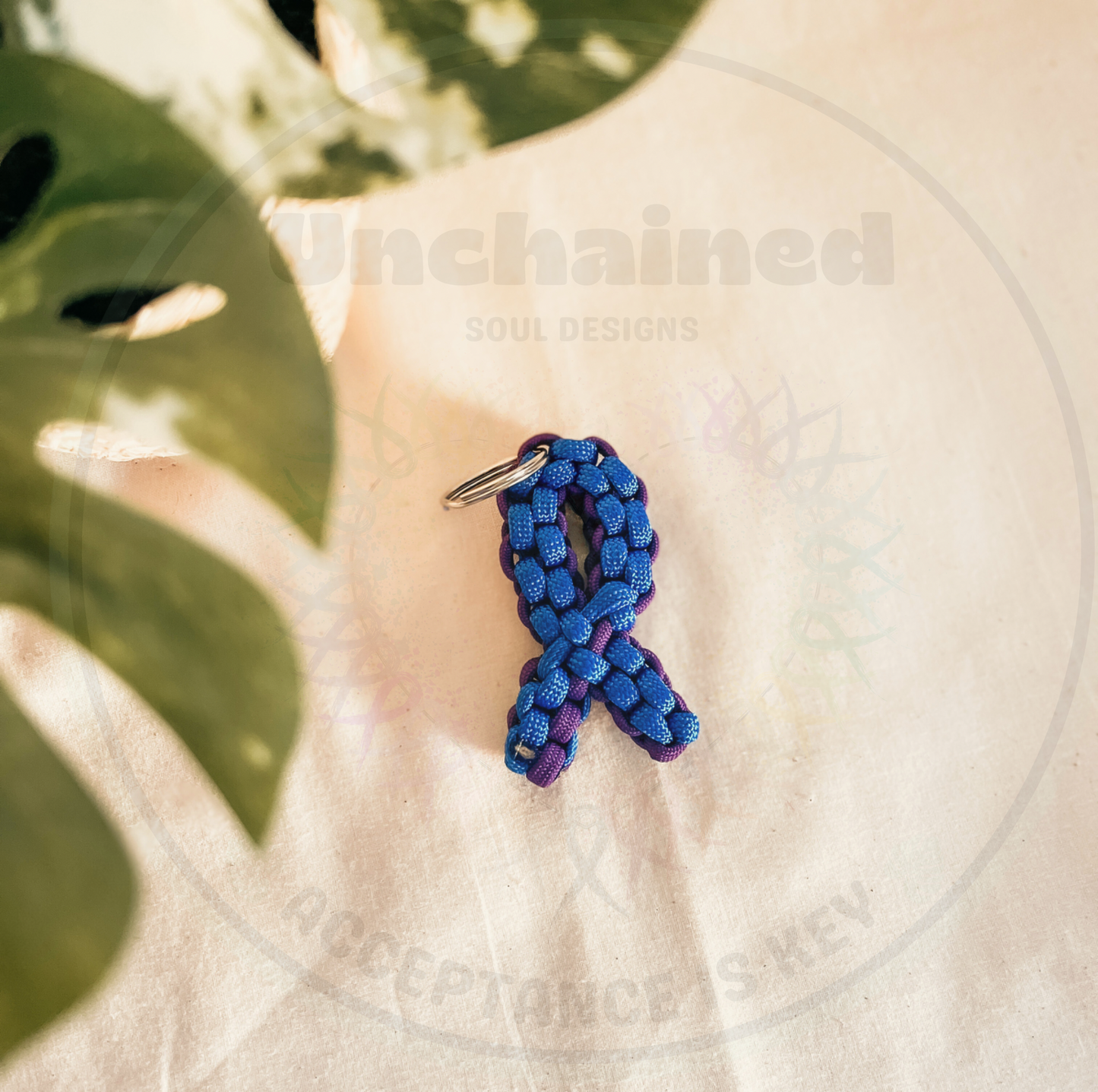Purple and Blue Awareness Ribbon Keychain