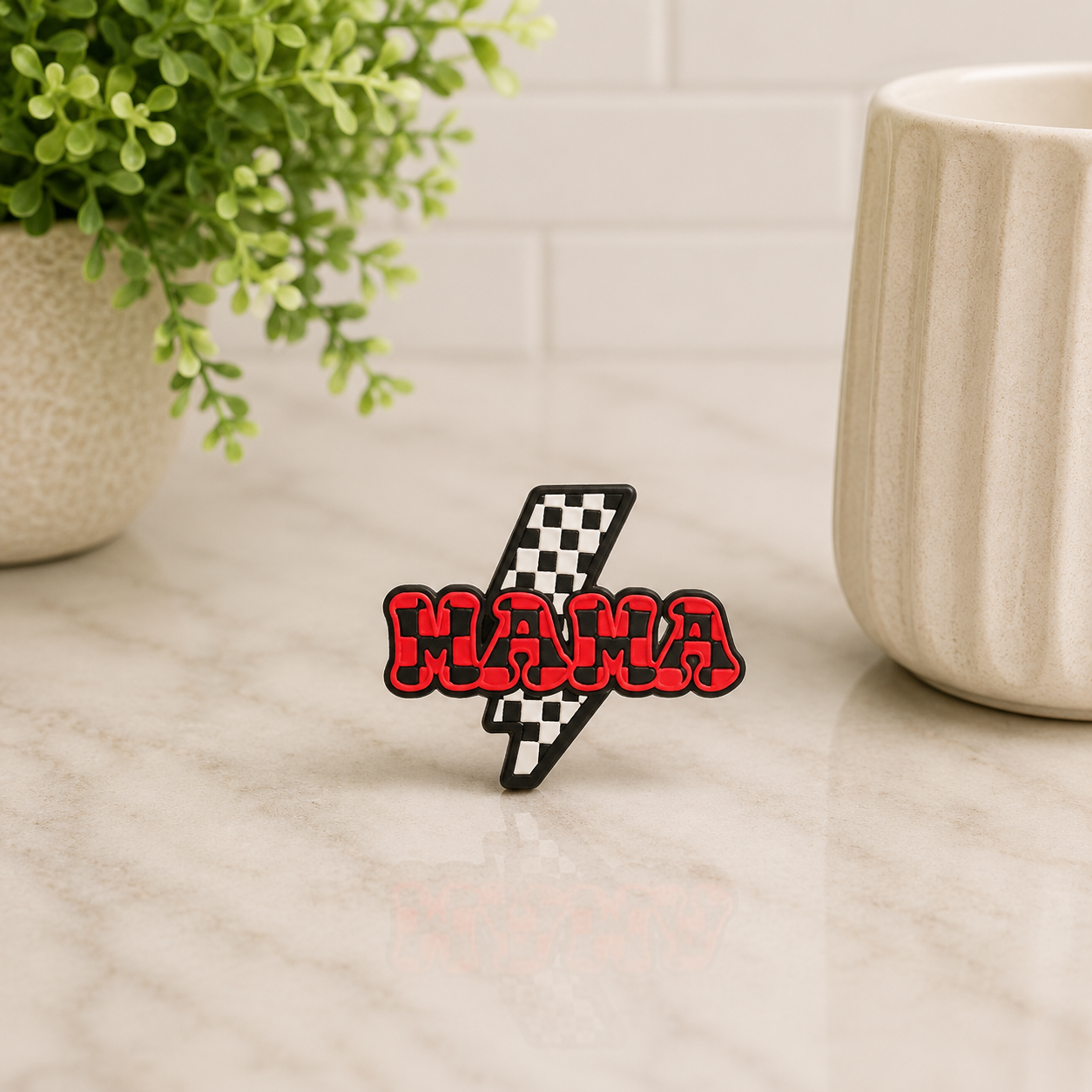 Mama Checkered Lightning Bolt | 3D Printed Straw Topper