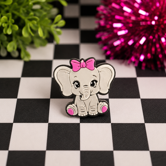 Elephant with Pink Bow | 3D Printed Straw Topper