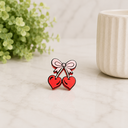 Heart Cherries w/bow | 3D Straw Topper 🍒 🎀