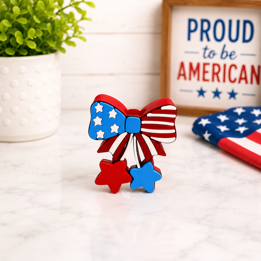 Patriotic Stars & Stripes Bow | 3D Straw Topper
