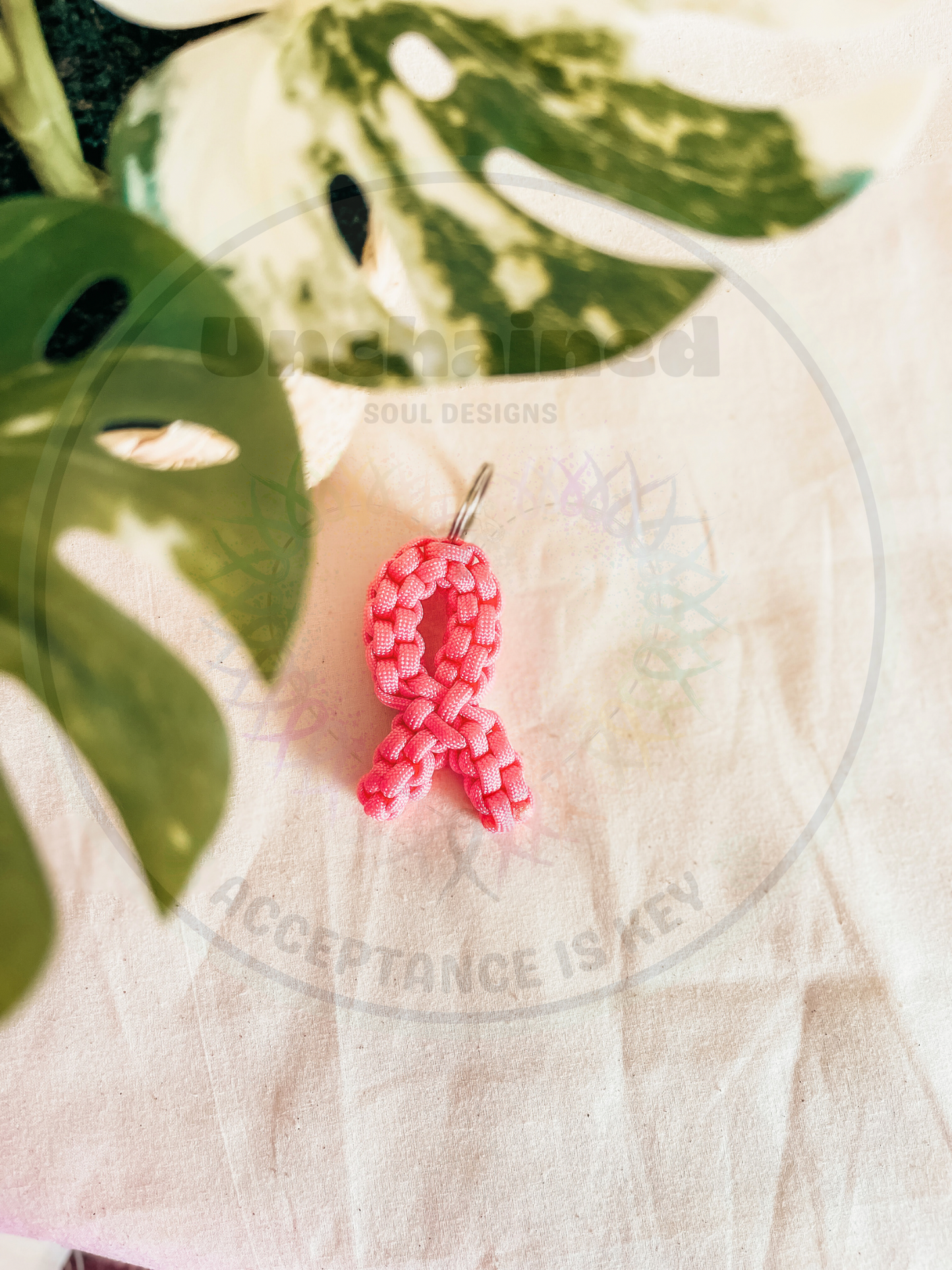 Pink Awareness Ribbon Keychain