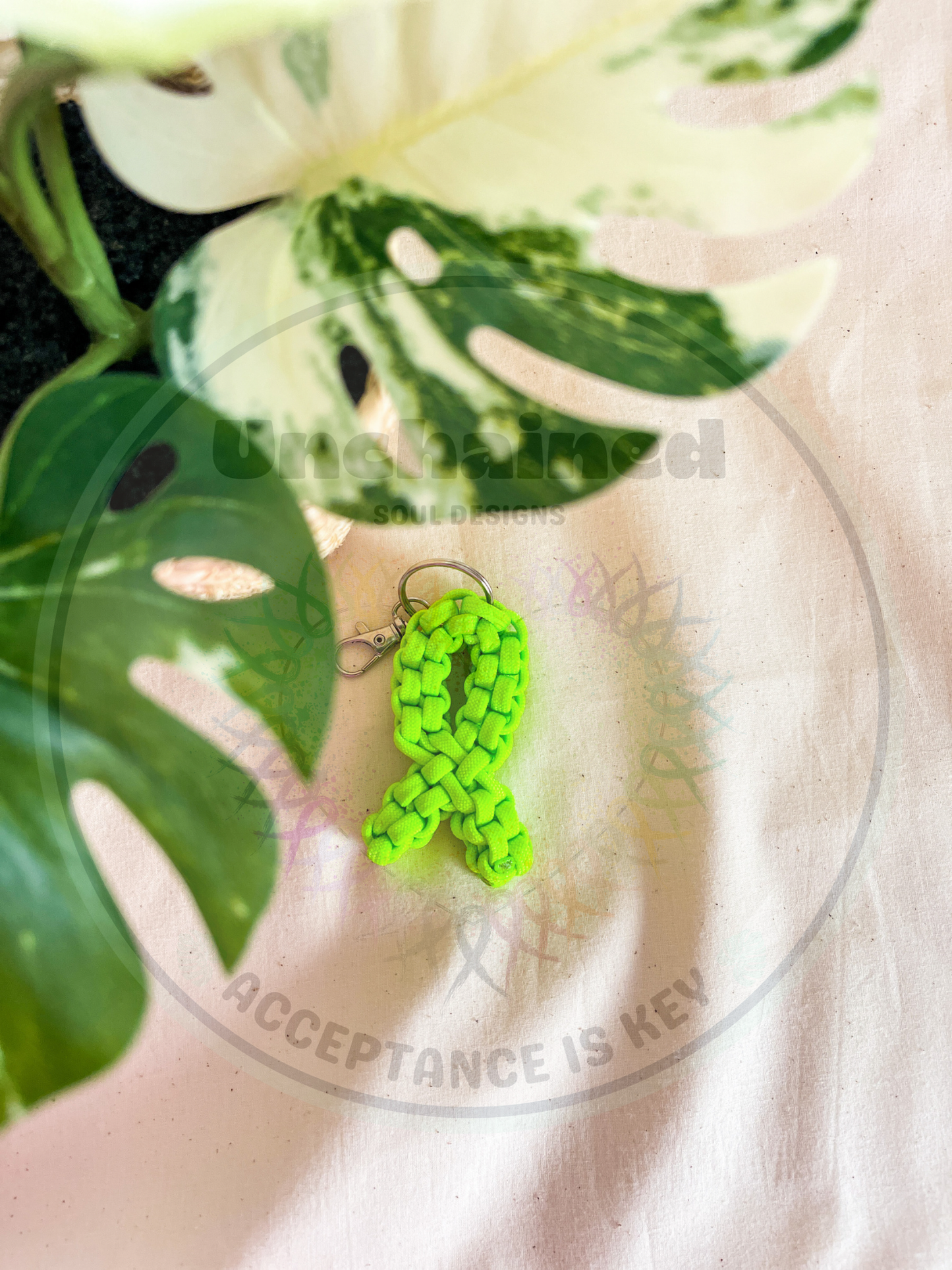 Lime Green Awareness Ribbon Keychain