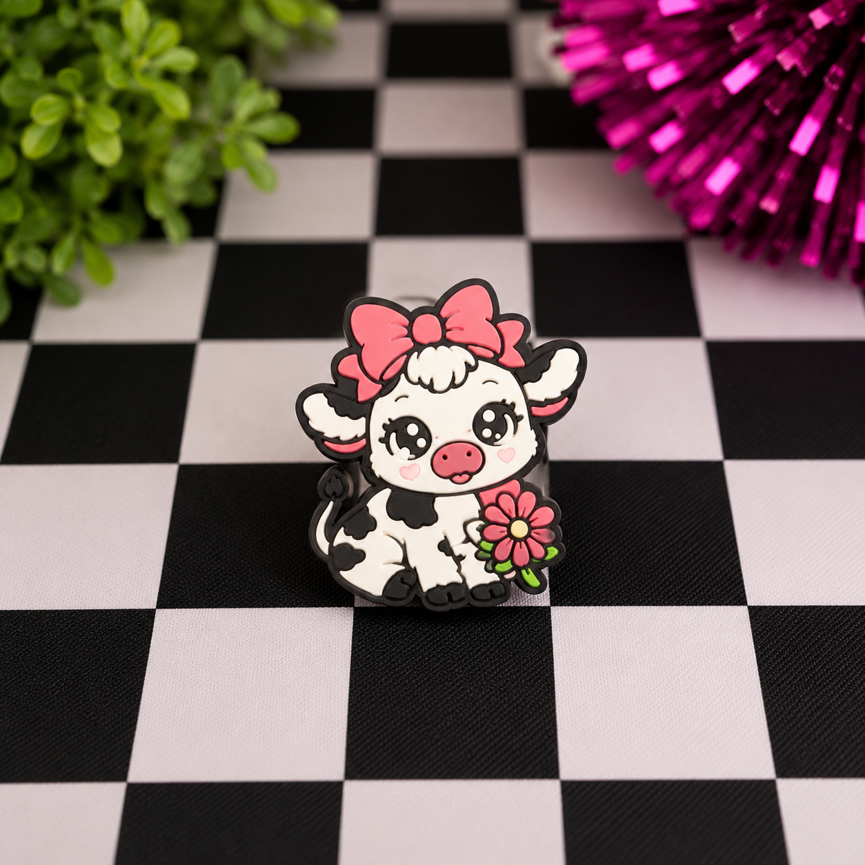 Sweet Cow with Pink Bow | 3D Printed Straw Topper