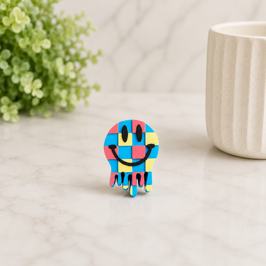 Retro Checkered Smiley | 3D Straw Topper