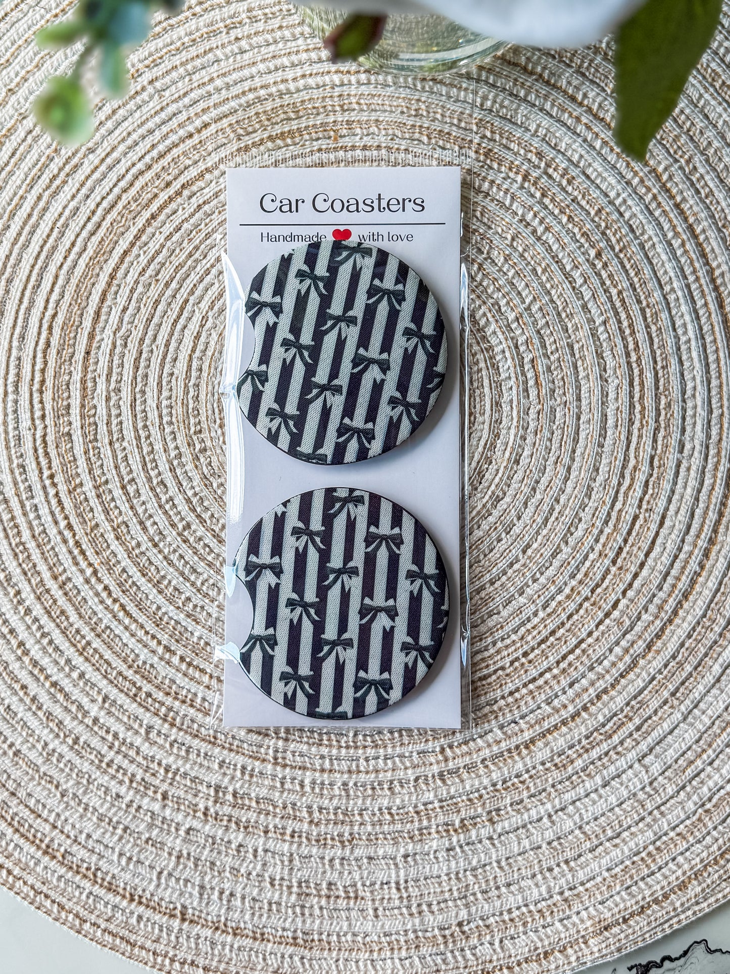 Black and White Coquette Bows Car Coaster