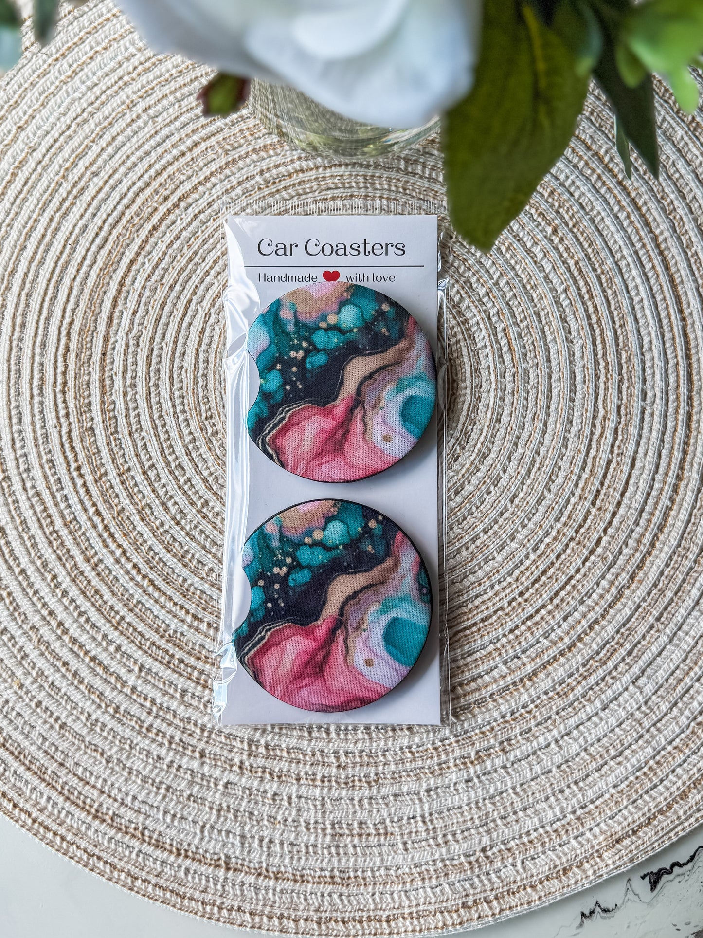 Bright Colorful Marble Car Coaster