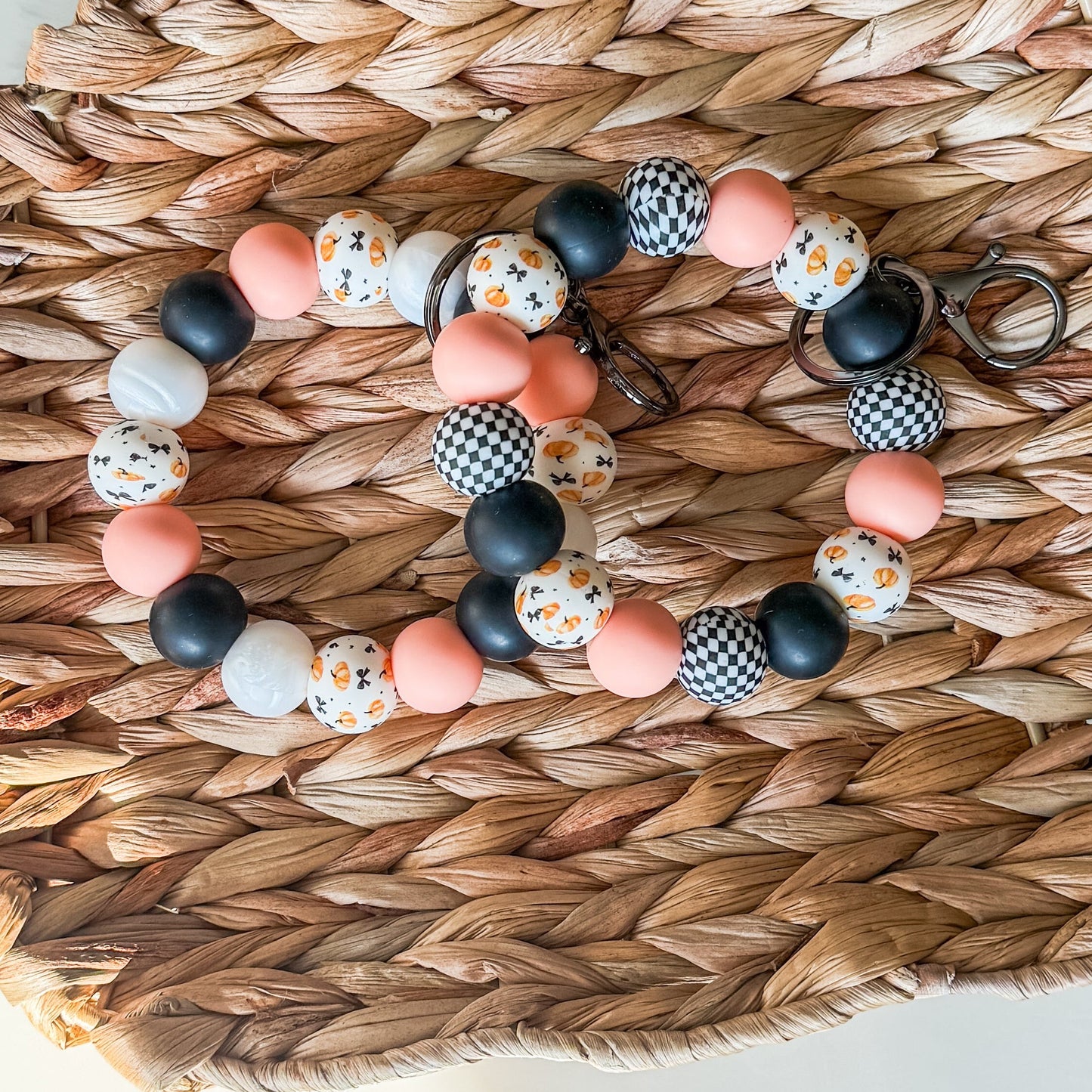 Pumpkins & Bows Handmade Beaded Wristlet Keychain| Everyday Essential