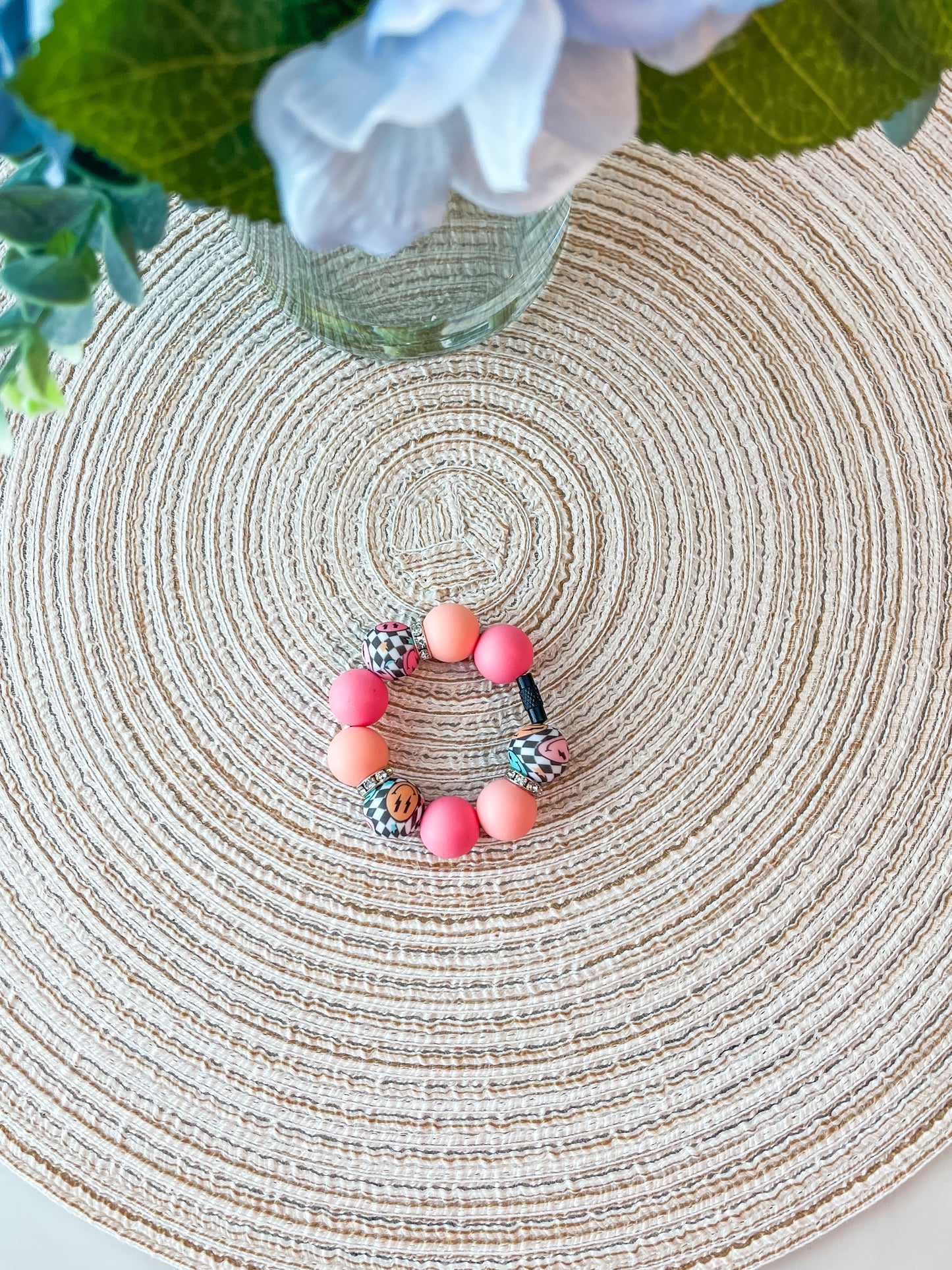 Checkered Happy Face| Cup or Luggage Charm