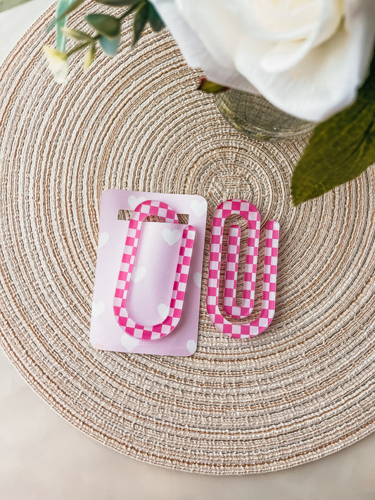 Pink Checkered Jumbo Paperclip