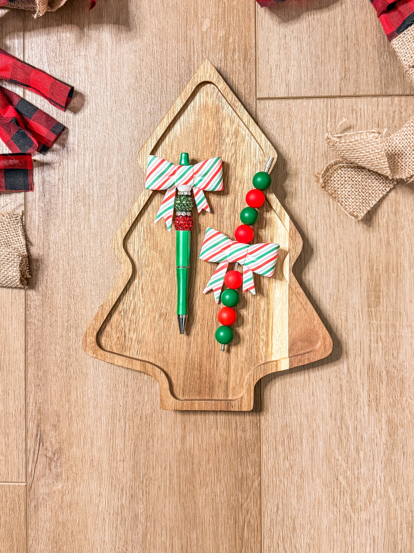 Christmas Bow Pen + Cup Charm [luggage/bag] Set