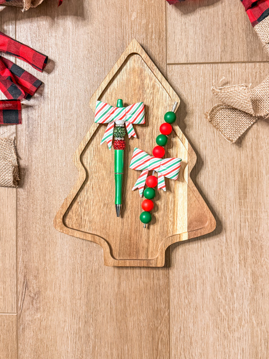 Christmas Bow Pen + Cup Charm [luggage/bag] Set