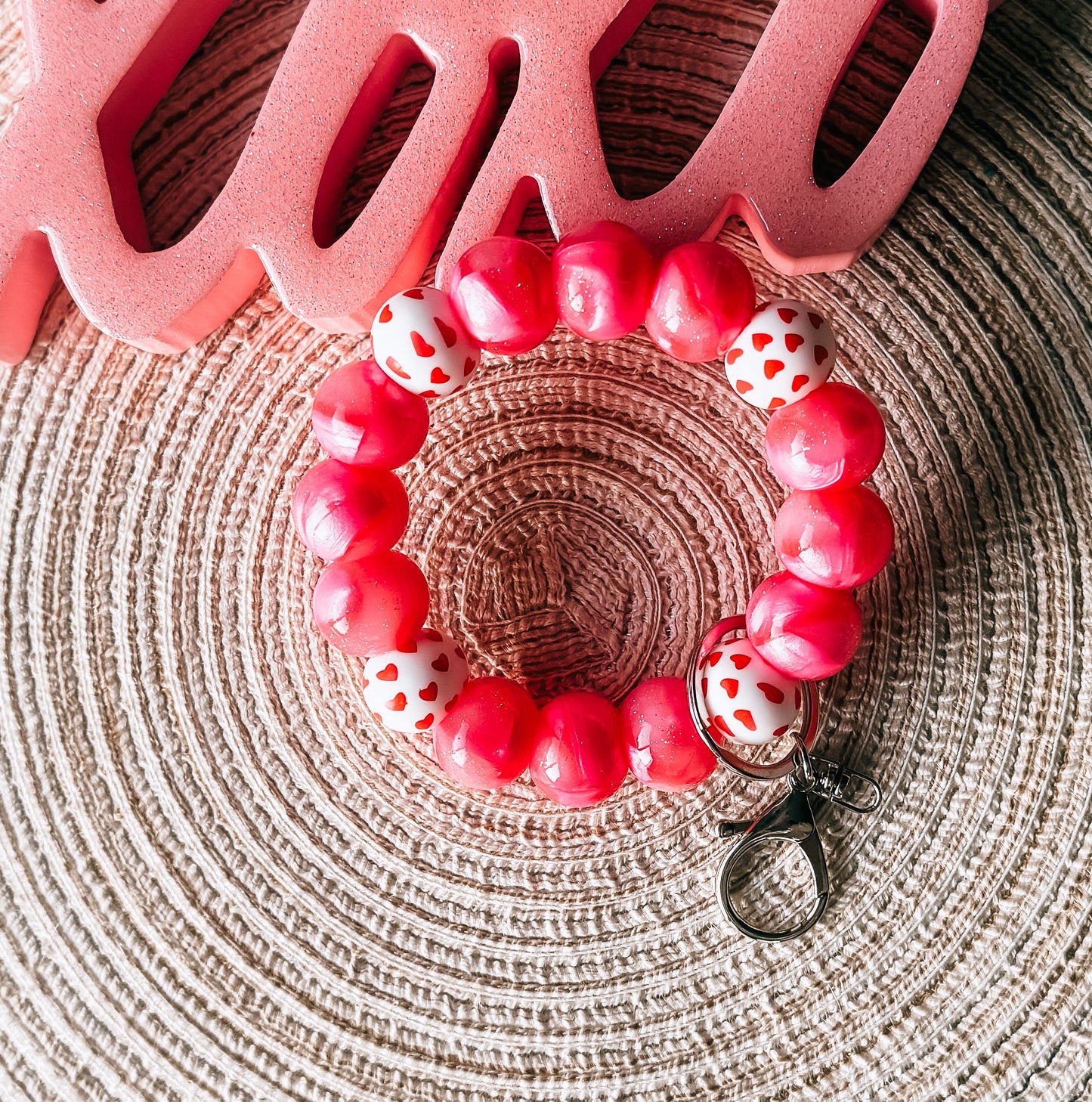 Valentine Handmade Beaded Wristlet Keychain