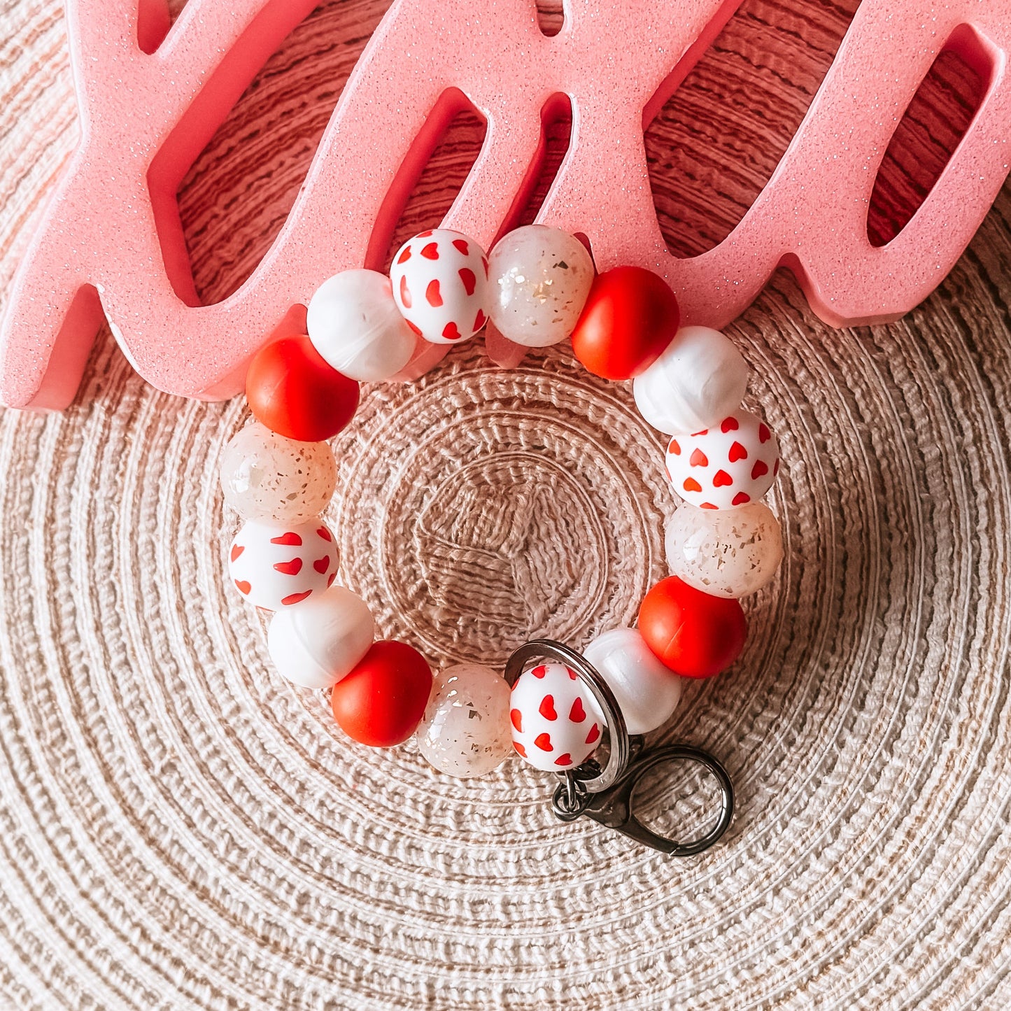 Valentine Handmade Beaded Wristlet Keychain