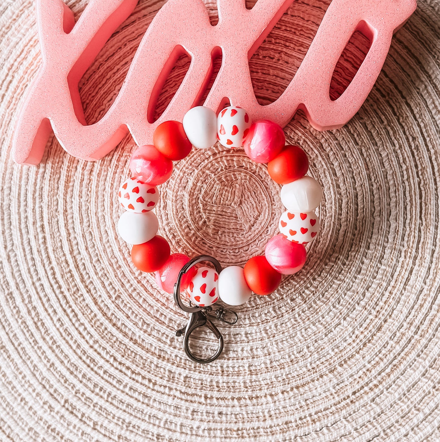 Valentine Handmade Beaded Wristlet Keychain