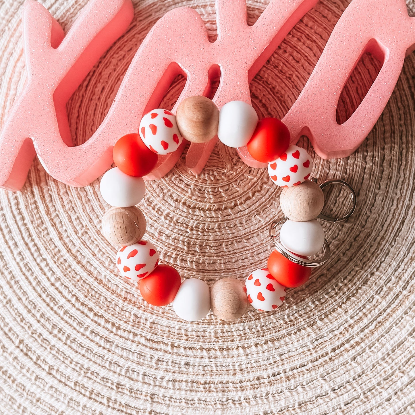 Valentine Handmade Beaded Wristlet Keychain