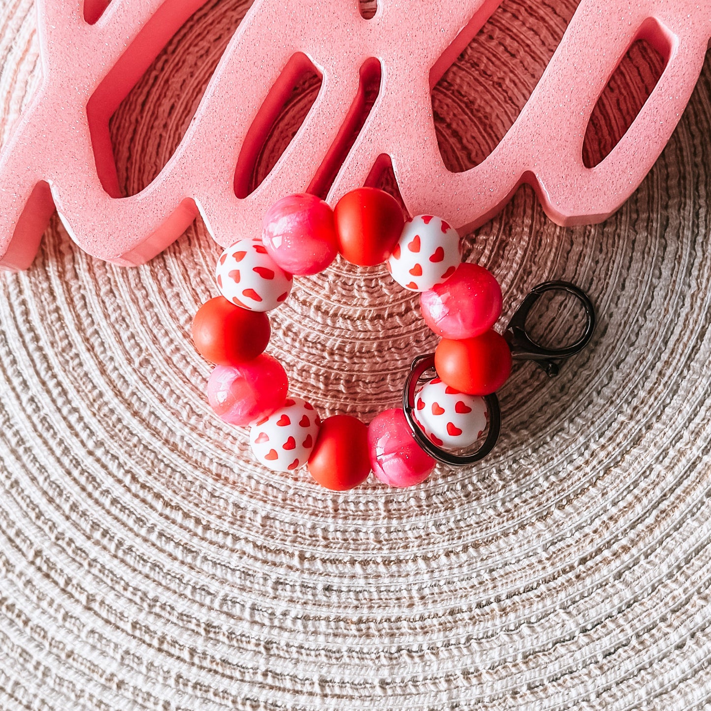 Valentine Handmade Beaded Wristlet Keychain